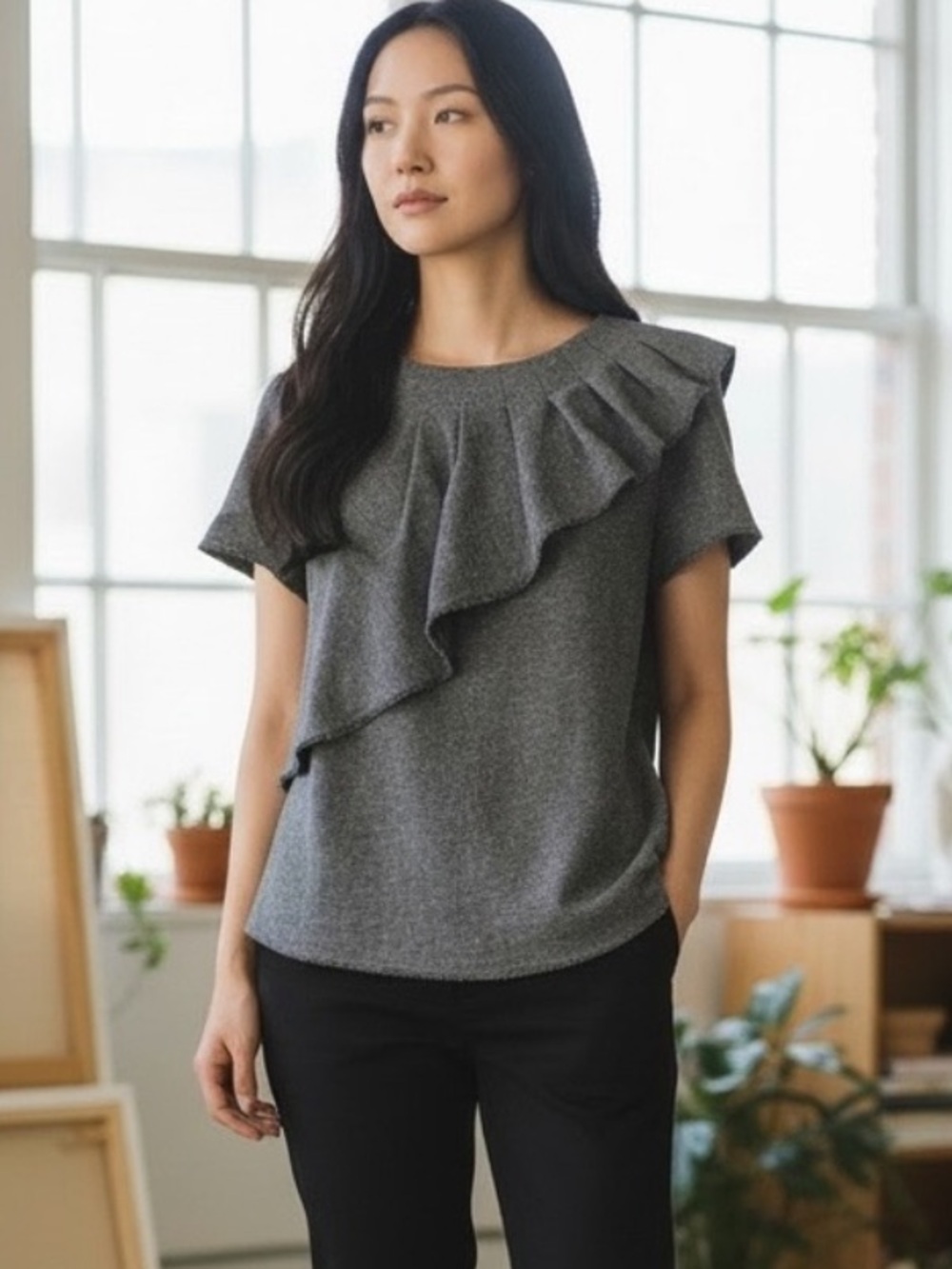 ❤️ NWT! Banana Republic Wool Blend Tweed Ruffle Top